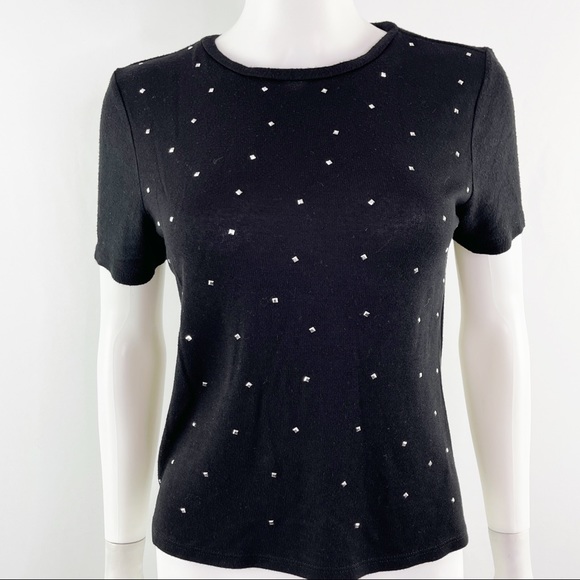 Zara Black Short Sleeve Studded T-Shirt Top Size M Studs Casual Knit - Picture 3 of 9